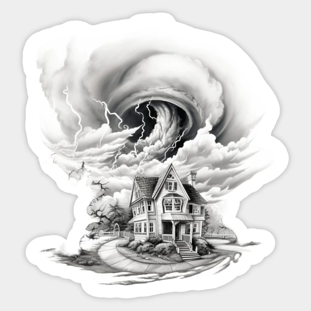 Dorothy's Farmhouse with tornado coming. Sticker by Liana Campbell